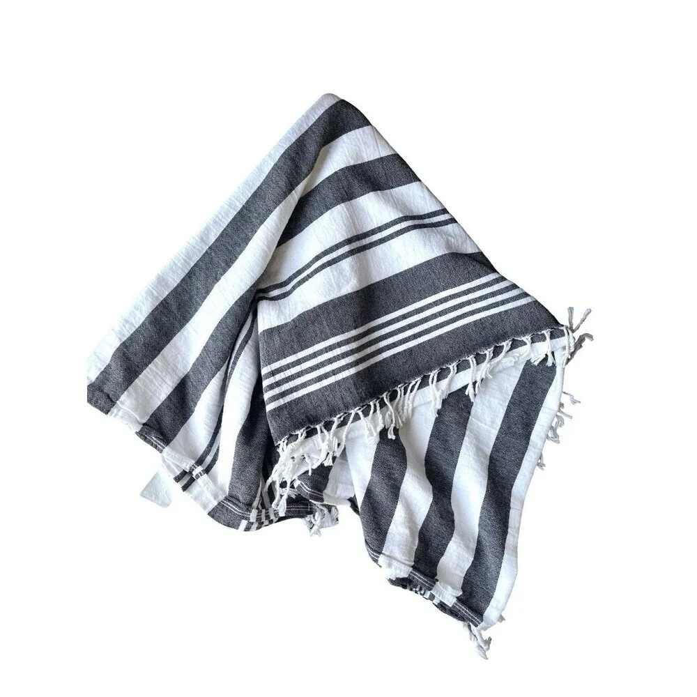 Utopia Turkish Beach Towel Black White Striped 100% Cotton 40x62 Fringe
